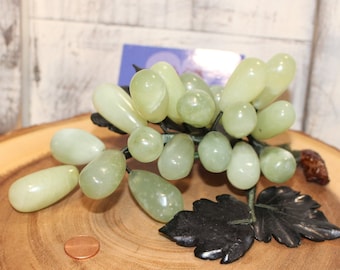 Vintage Green Stone Grapes with leaves Stone Fruit, Kitchen, decoration Quartz, As Is See Description