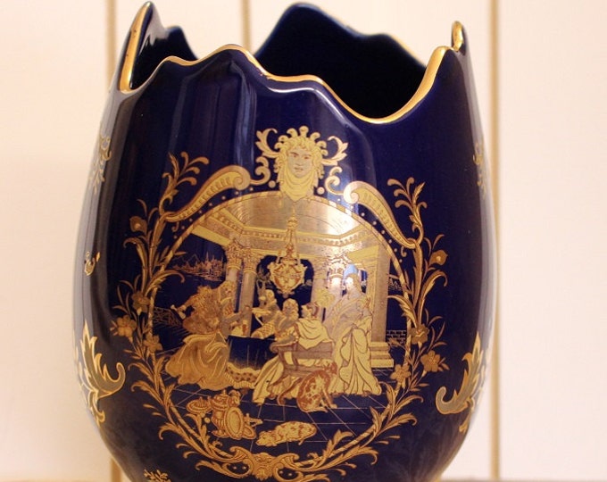 Dark Blue and Gold Egg Style Limoges Footed Vase Etsy