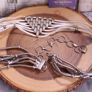 Unique Silver and White Belt with Silver Color Beads, As Is