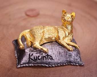 Rare and Unique Vintage Kucinta Cat on Pillow, Gold Plated