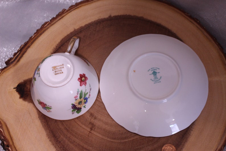 Vintage Crown Straffordshire Cup and Saucer, Fine Bone China, Made in England, Flowers image 6