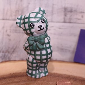 Vintage Teddy bear, Green and White with Bow, The Franklin Mint, 1991