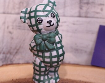 Vintage Teddy bear, Green and White with Bow, The Franklin Mint, 1991