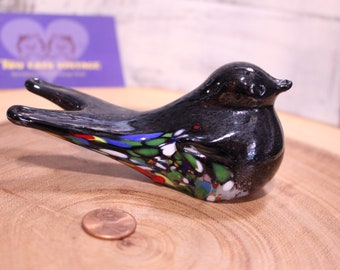 Hand Blown Murano Art Glass Bird Paperweight with Millifiore under the Clear