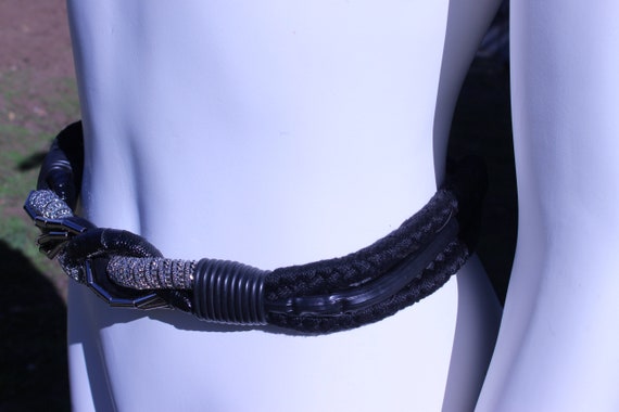 Unique Vintage Black and Silver Braided Belt by R J Graziano, As Is View 6