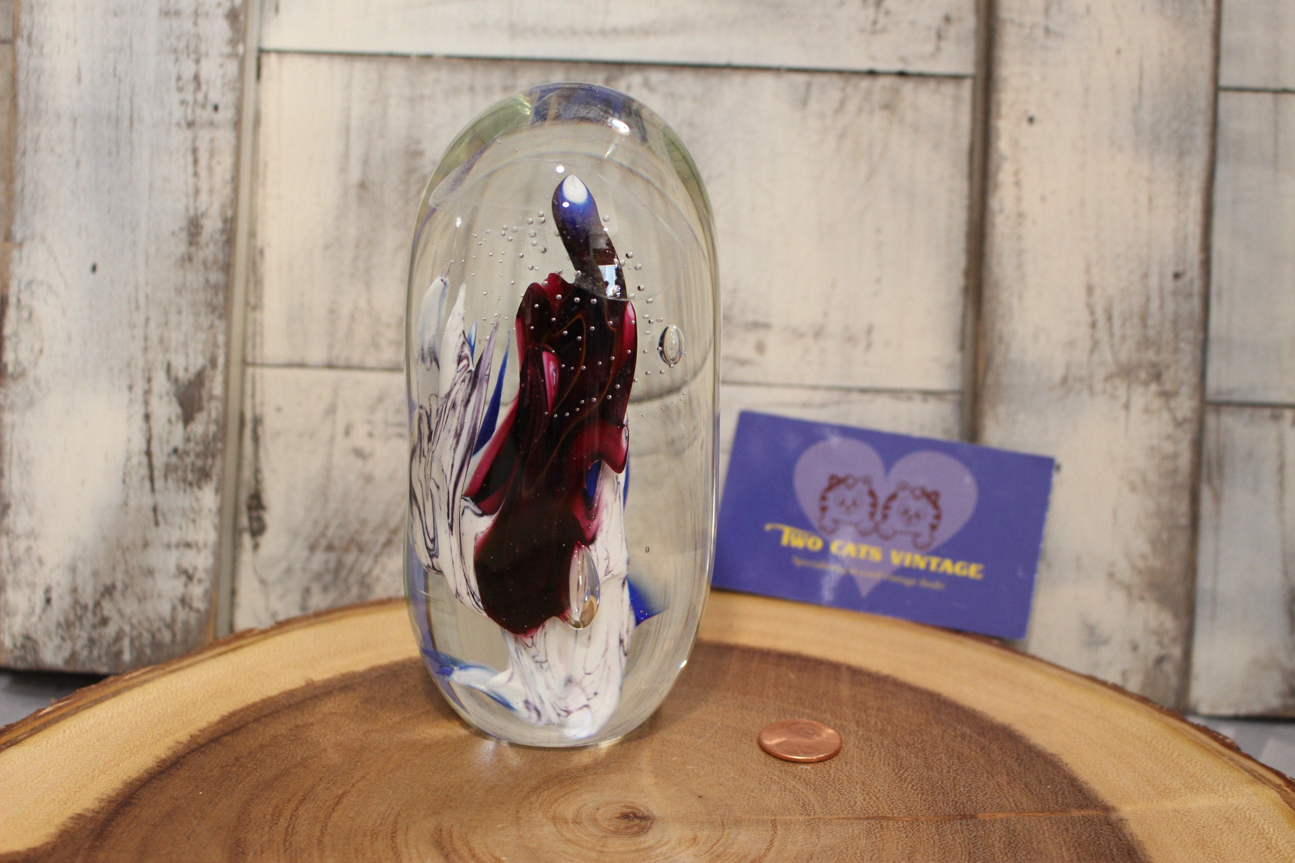Extra Large Hand Blown Coral and Jellyfish Look Paperweight Encased in ...