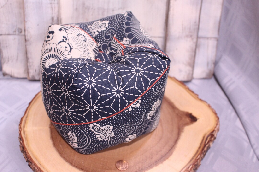 Beautiful Vintage Japanese Neck Pillow With Beans, Blue, Beige, Red, as