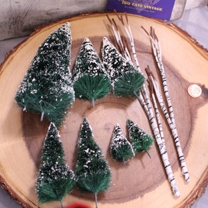 7 Bottle Brush Christmas Trees and 2 Bark Trees, As Is