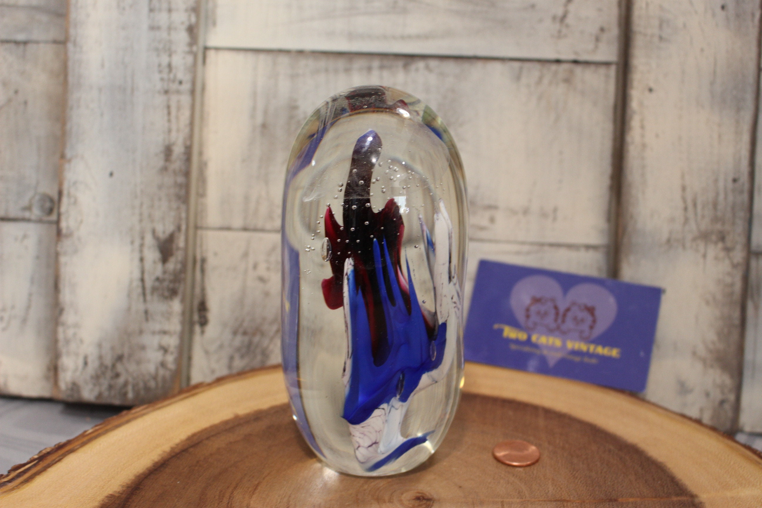 Extra Large Hand Blown Coral and Jellyfish Look Paperweight Encased in ...