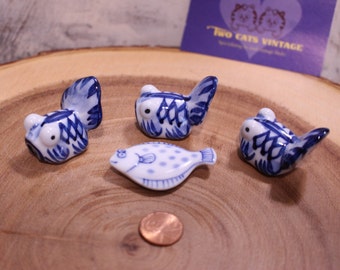 Rare Vintage Set of Four Blue and White Fish chopstick rests / pillows