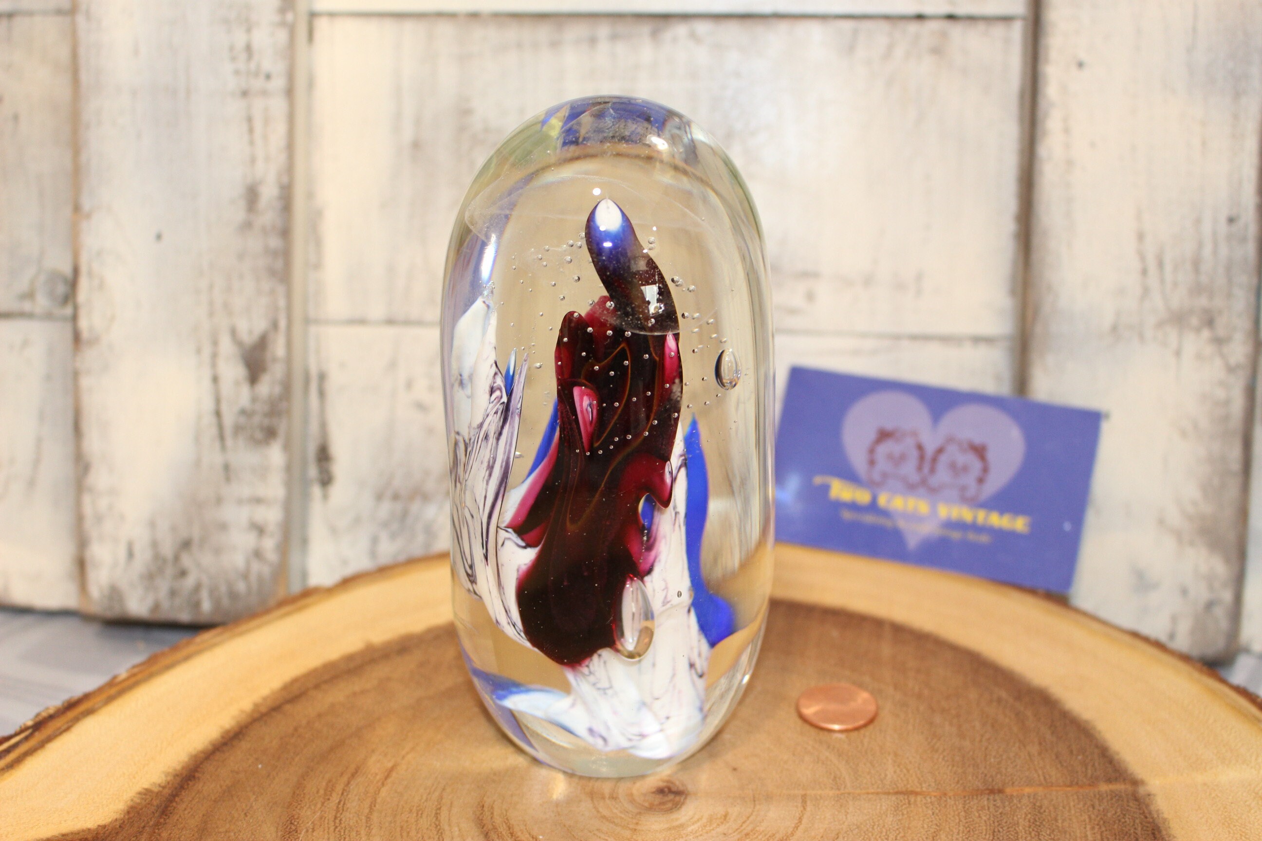 Extra Large Hand Blown Coral and Jellyfish Look Paperweight Encased in ...