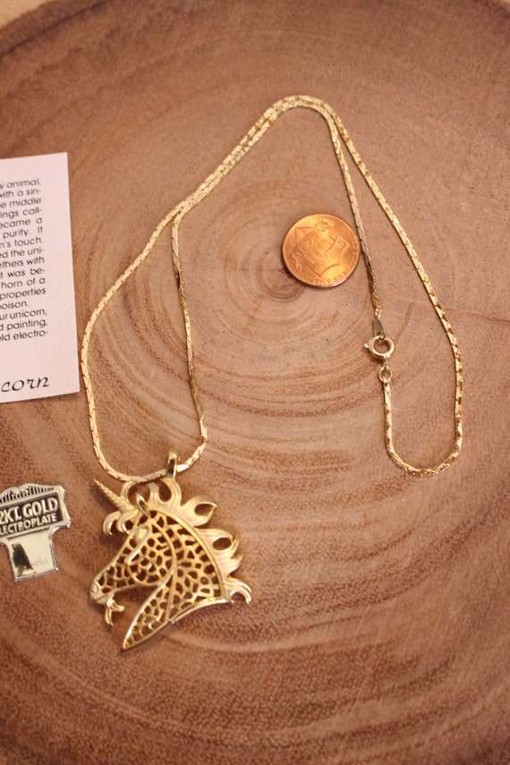 Vintage Unicorn Necklace, 24K Gold Electroplated - image 4