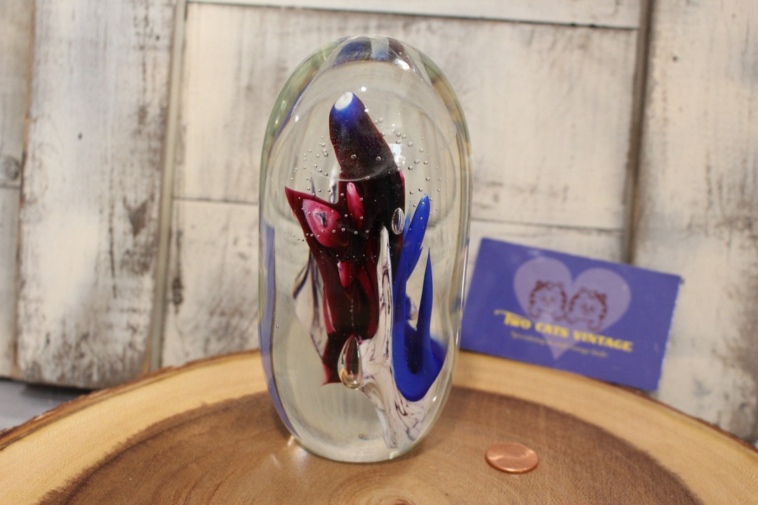 Extra Large Hand Blown Coral and Jellyfish Look Paperweight Encased in ...