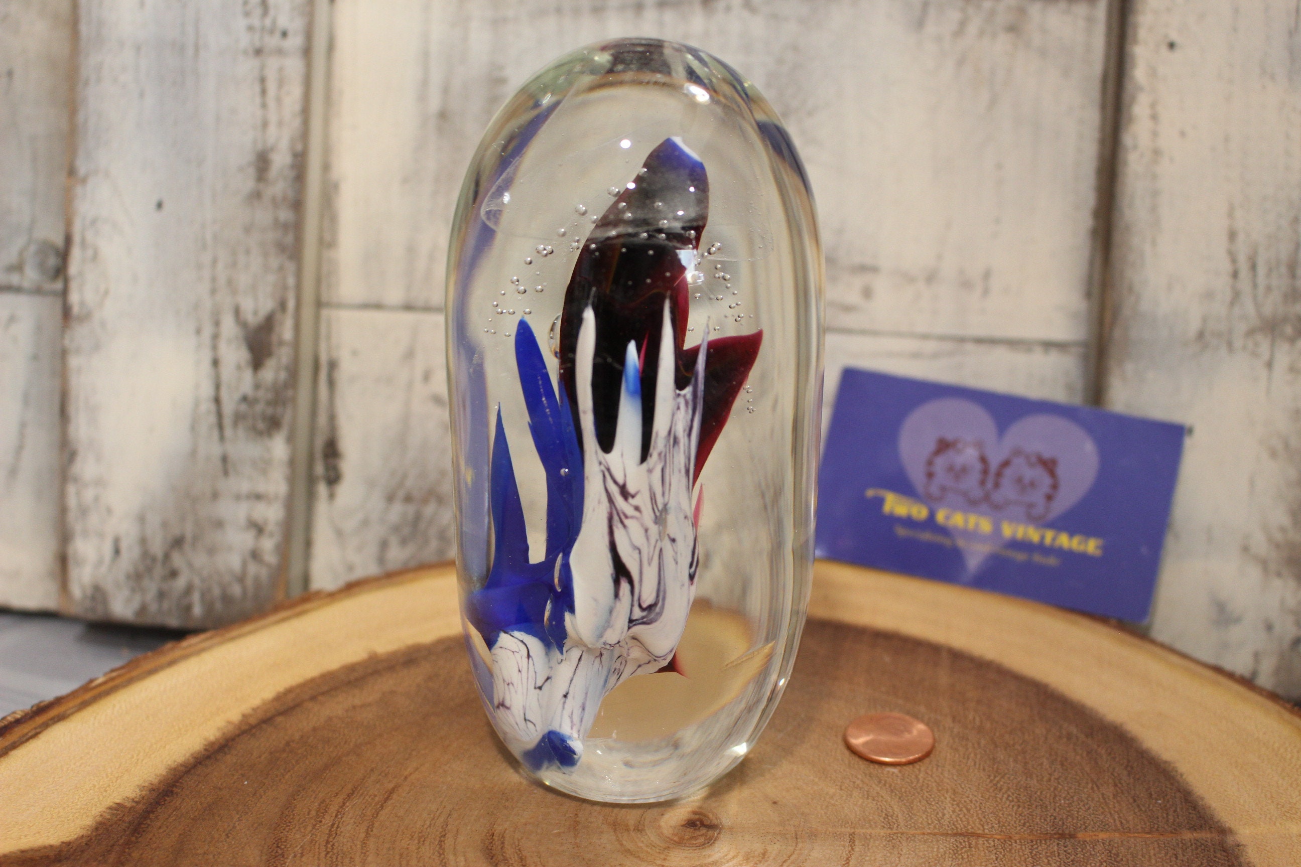 Extra Large Hand Blown Coral and Jellyfish Look Paperweight Encased in ...