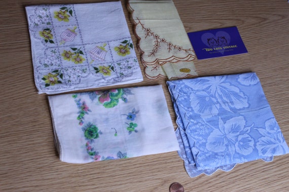 Beautiful Vintage Flowered Handkerchiefs, Four, B… - image 3