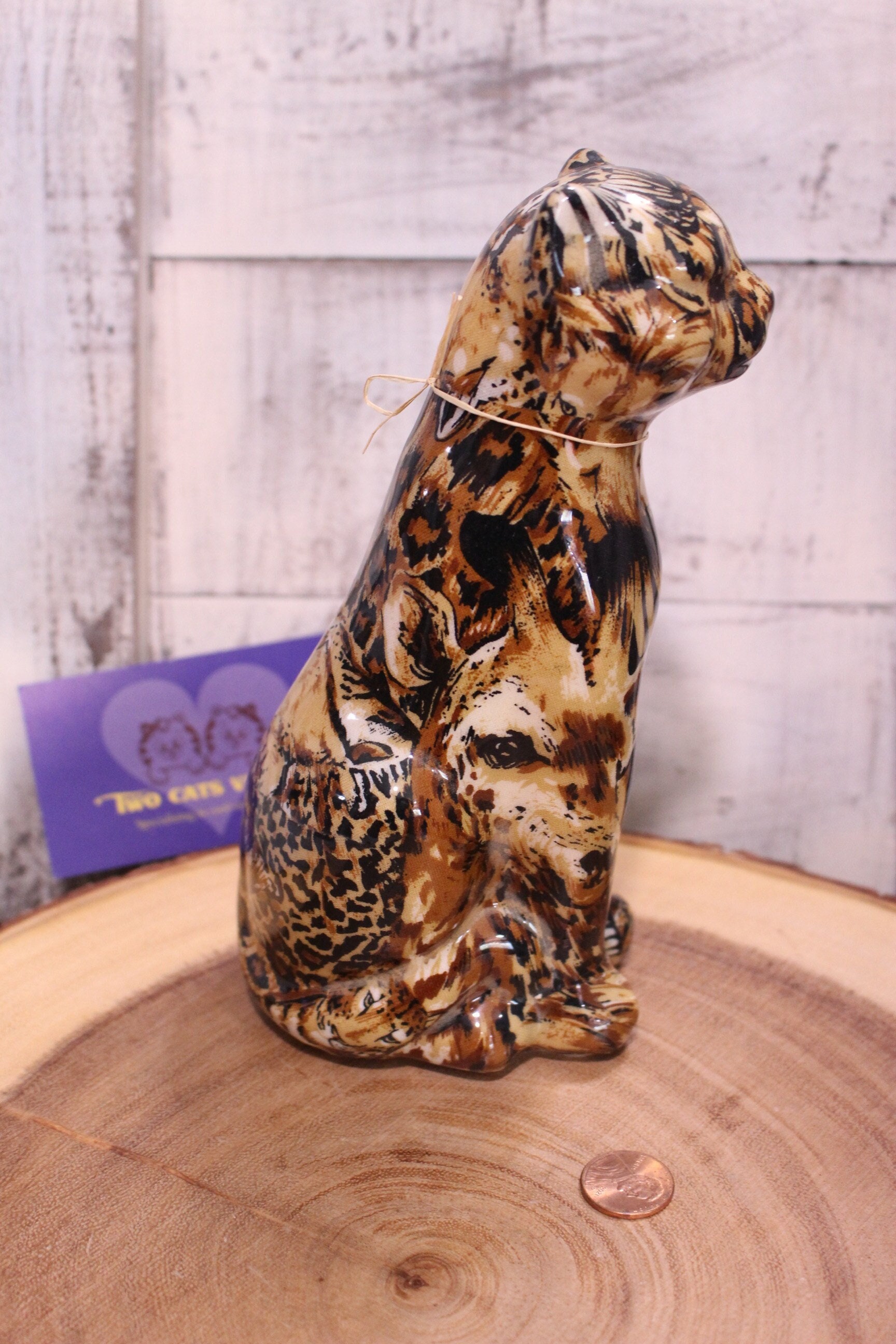 Vintage Porcelain Cat with Zoo Animal Print, Unique, Giraffe, Tiger, etc.