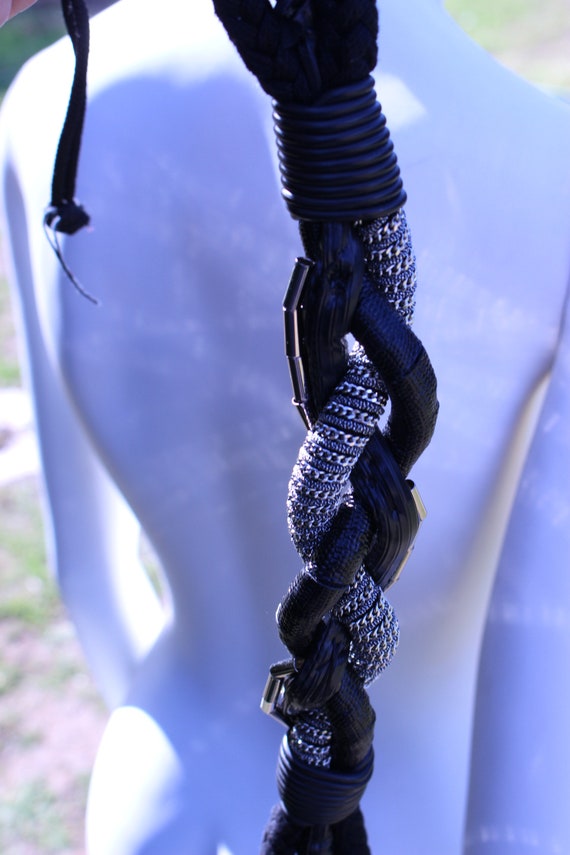 Unique Vintage Black and Silver Braided Belt by R J Graziano, As Is View 4