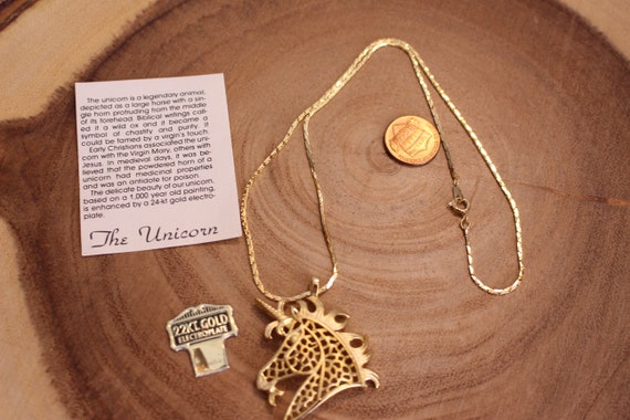 Vintage Unicorn Necklace, 24K Gold Electroplated - image 2