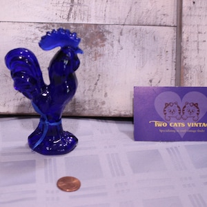 Vintage Blue Glass Rooster, Cobalt Blue, Beautiful