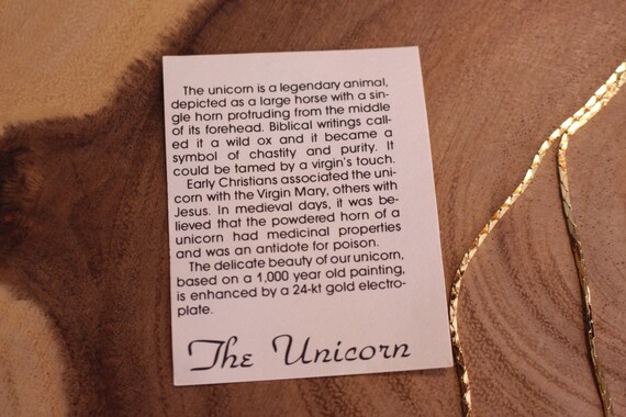 Vintage Unicorn Necklace, 24K Gold Electroplated - image 3