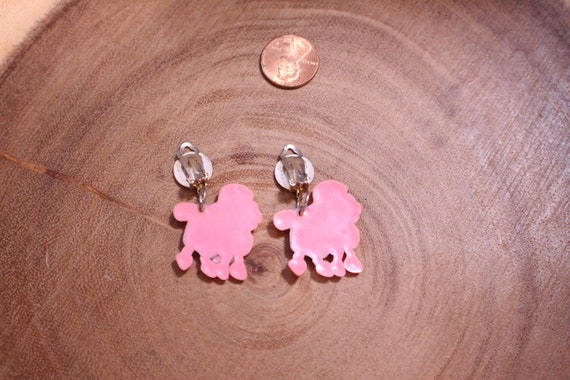 Vintage Pink Poodle Plastic Earrings, 50s Look Po… - image 2