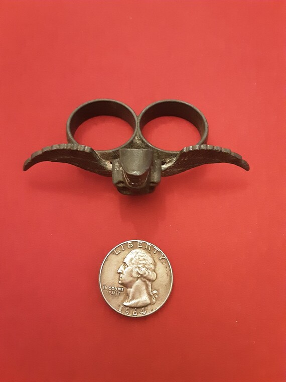 Vintage Skull Wing Steel Ring, Size 9.5 - image 3