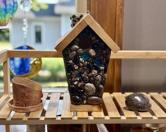 Bluebird House accented with Lake Superior Stones and Keweenaw Copper, Crafted in Northern Michigan gift FREE SHIPPING