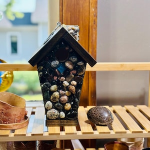 Bluebird House accented with Lake Superior Stones and Keweenaw Copper, Crafted in Northern Michigan FREE GIFTWRAPPING & SHIPPING