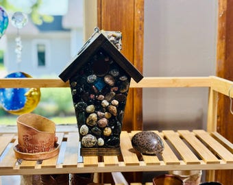 Bluebird House accented with Lake Superior Stones and Keweenaw Copper, Crafted in Northern Michigan FREE GIFTWRAPPING & SHIPPING