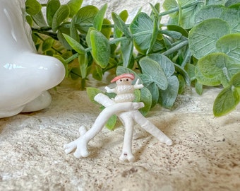 Miniature Sea Urchin Snowman Figurine, Coral Display
