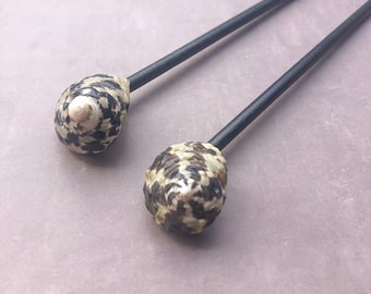 Seashell Hair Sticks, Black Wood Bun Maker, Beach Hair Accessory