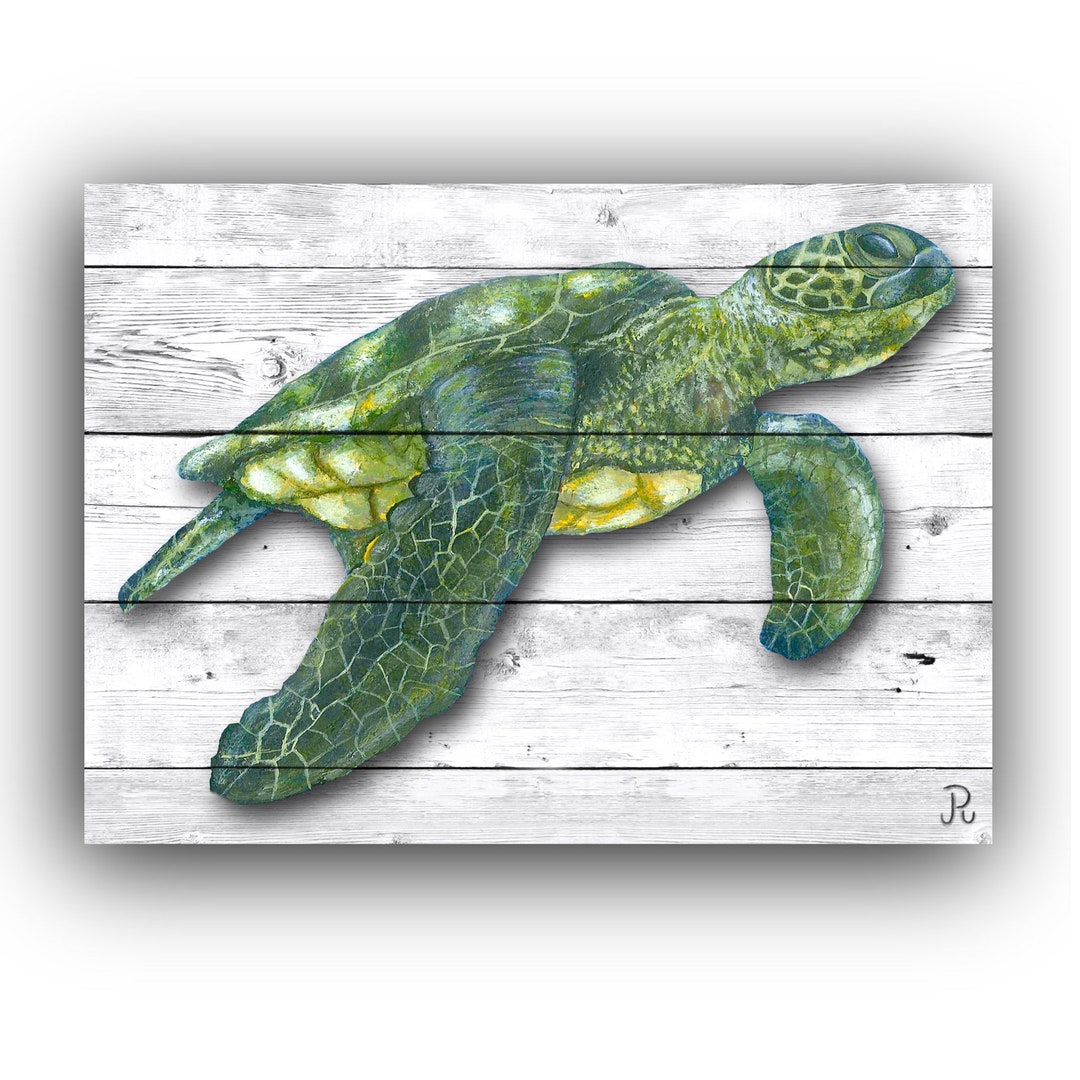 Sea Turtle on Pallet Wood Art Print 8x10 Sea Turtle Painting - Etsy