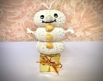 Sea Urchin Shell Snowman Ornament, Beach Christmas Decor