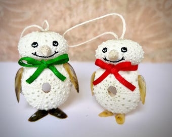 Seashell Penguin Ornaments, Set of 2, Christmas Decor
