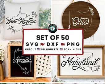US States Floral SVG Design Bundle: 50 Cut Files (Digital Download)