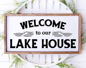 Välkommen till vårt sjöhus SVG-klippfil (digital nedladdning)