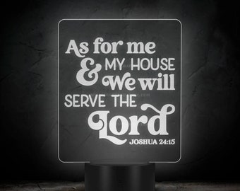 Bible Verse LED Night Light, Joshua 24:15, As for Me & My House We Will Serve the Lord, Scripture Verse, Christian Gift