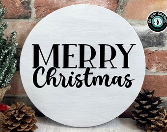 Feliz Navidad redondo madera bienvenida signo SVG diseño para Cricut, silueta, ScanNCut / descarga digital instantánea