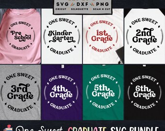 Paquete de diseño SVG de camiseta de la escuela primaria One Sweet Graduate / 8 archivos de corte Cricut / K - 6 grado