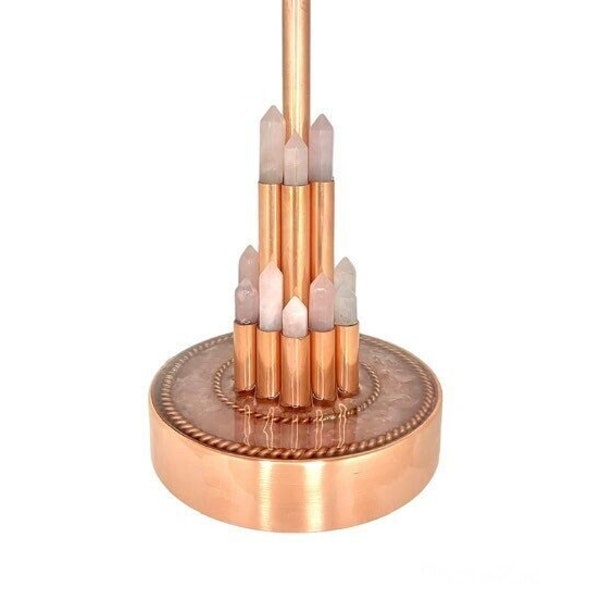 Rose Quartz Earthpipe Cloudbuster with Shungite, Iron, Copper, Quartz, & 1/2 Lost Cubit +1/4 Empowerment Cubit Tensor Rings -25x10cm