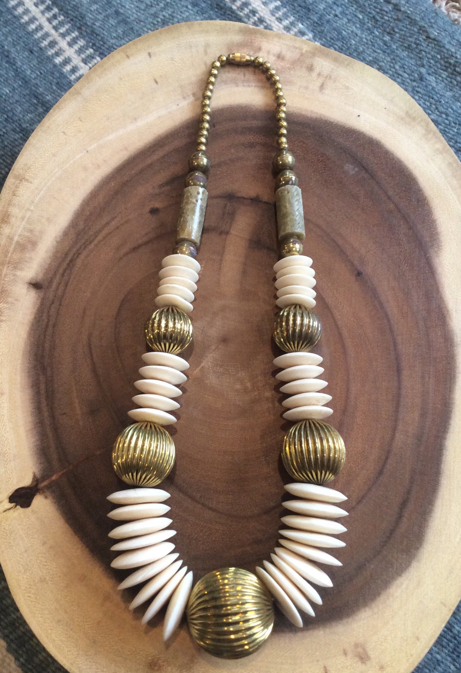 1970s Brass and Bone Beaded Necklace Etsy