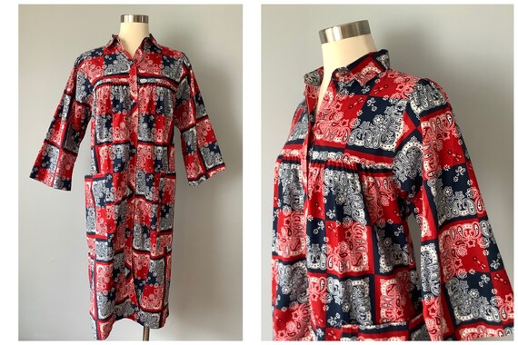 1970s Vintage Patchwork Bandana Cotton Lounge Dres