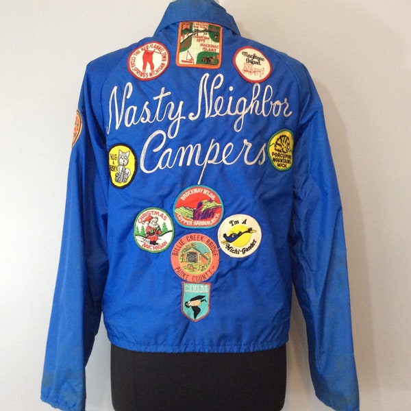 RESERVED 1970s Vintage “Nasty Neighbor Campers" Chain Stitched Jacket with Vintage Patches One Of A Kind Medium
