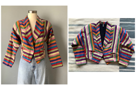 1980s Vintage Hand Woven Rainbow Stripe Dolman Sle
