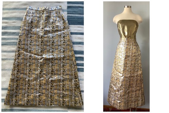 1970s Vintage Metallic Print Maxi Skirt