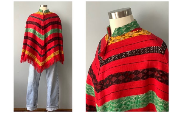 1970s Vintage Handwoven Cotton Poncho