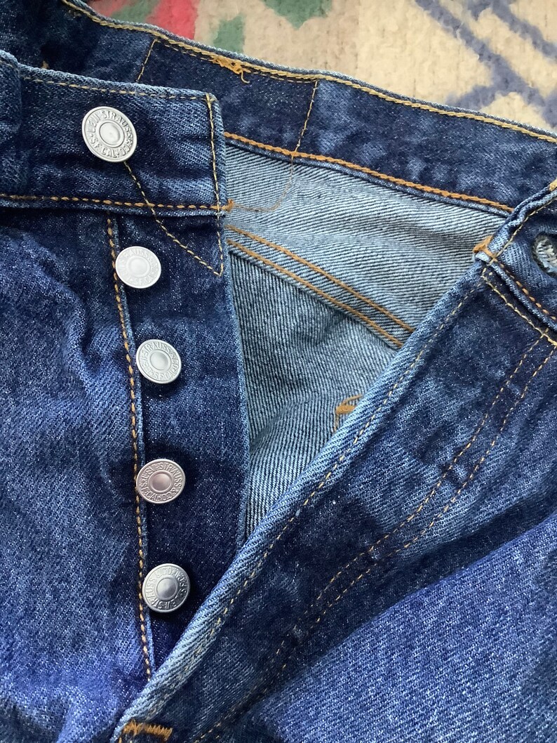 1980s Vintage 32\u201d x 30\u201d Levi\u2019s 501 Red Tab Button Fly Straight Leg Medium Wash Cotton Denim Jeans