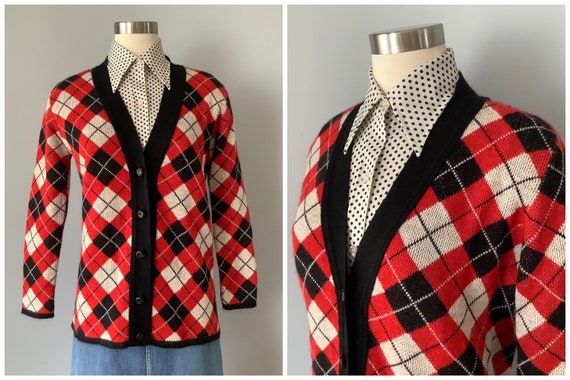 1970s Vintage His For Her Argyle Wool Cardigan Swe
