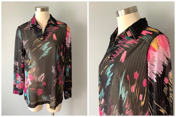 1970s Vintage Sheer Abstract Floral Tunic