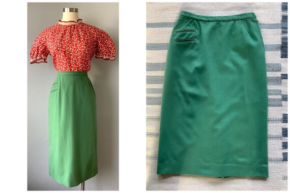 1950s Vintage Lofties Minty Green Wool Pencil Skir